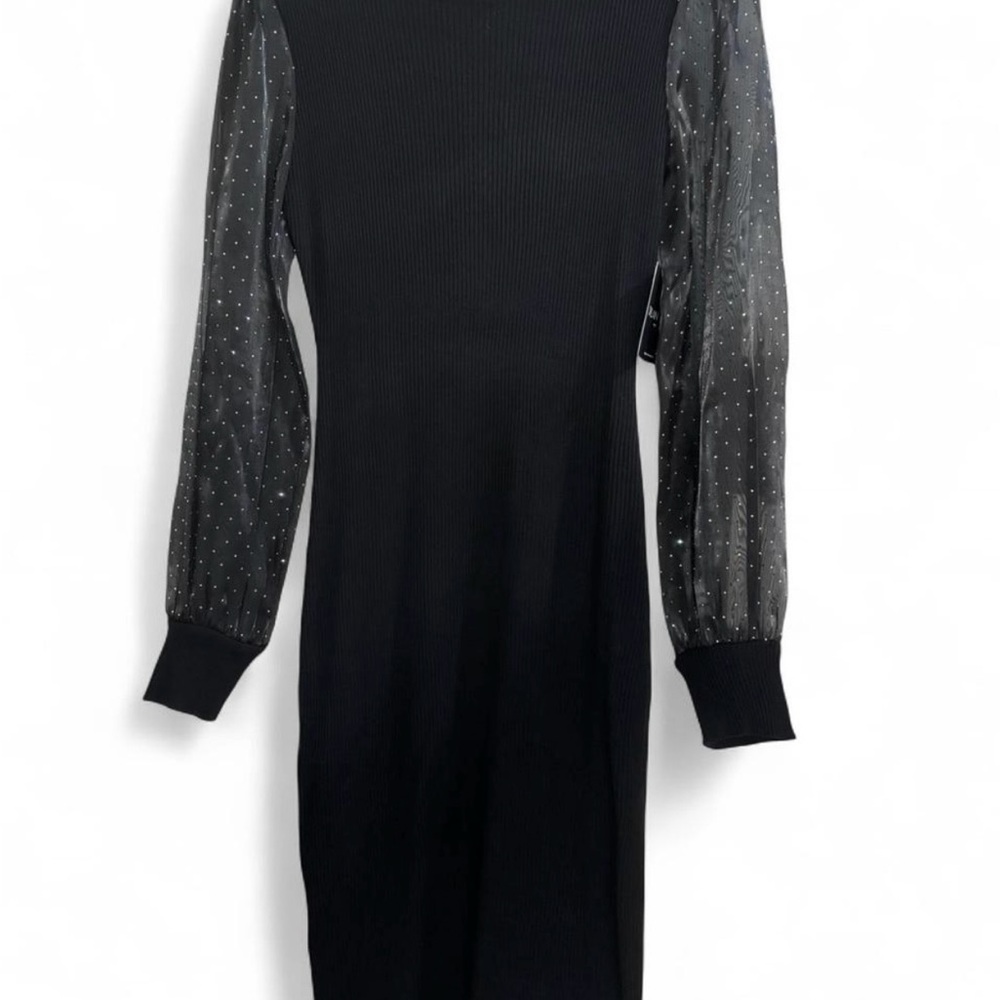 Elegant Black Dress with Sheer Sleeves
